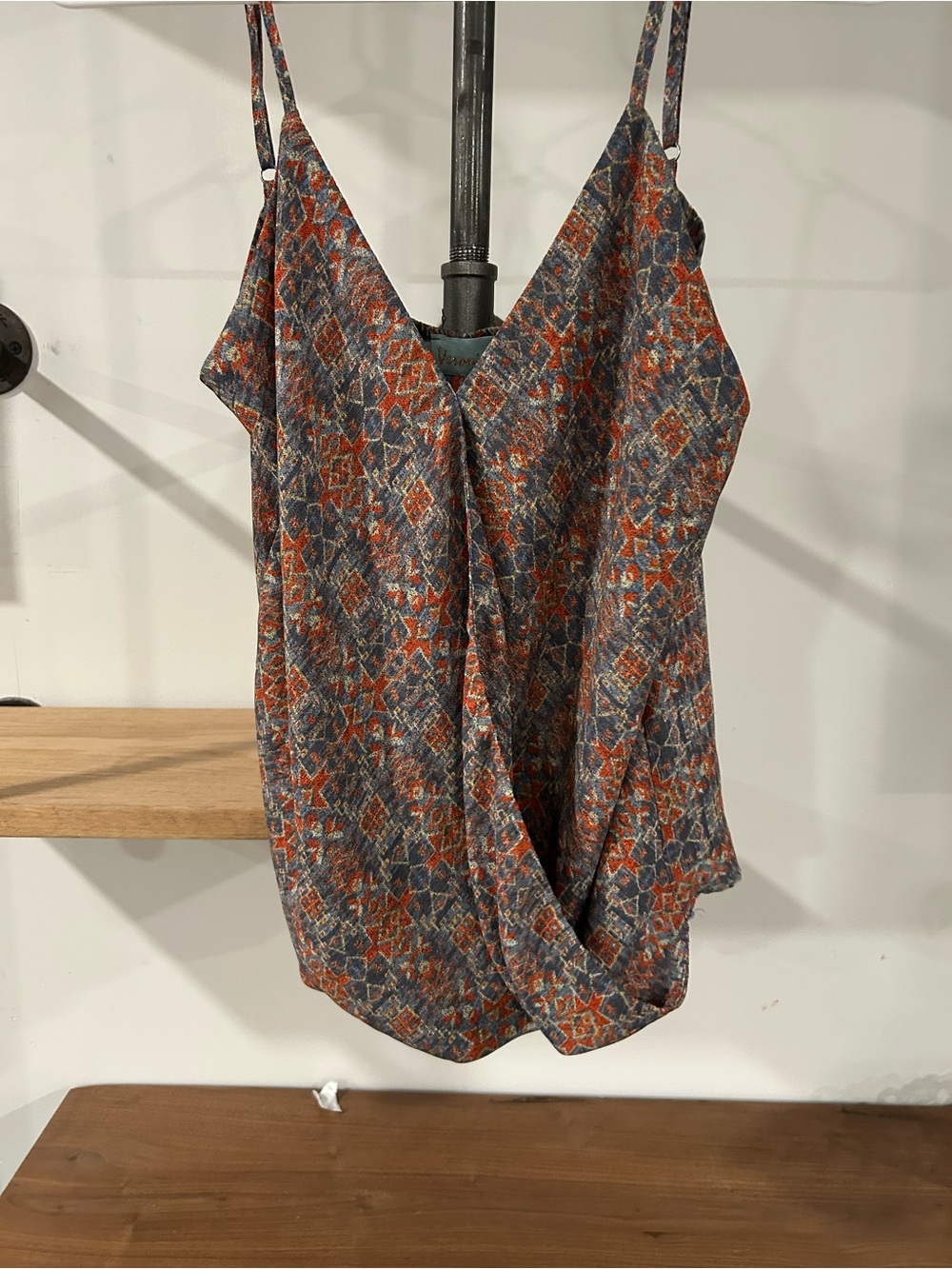 Veronica M Rust & Navy Printed Draped V-Neck Cami